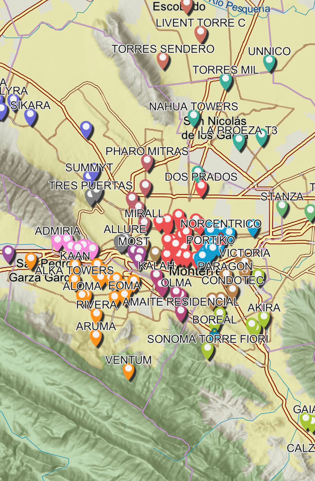 Mapa de zonas de Monterrey y área metropolitana